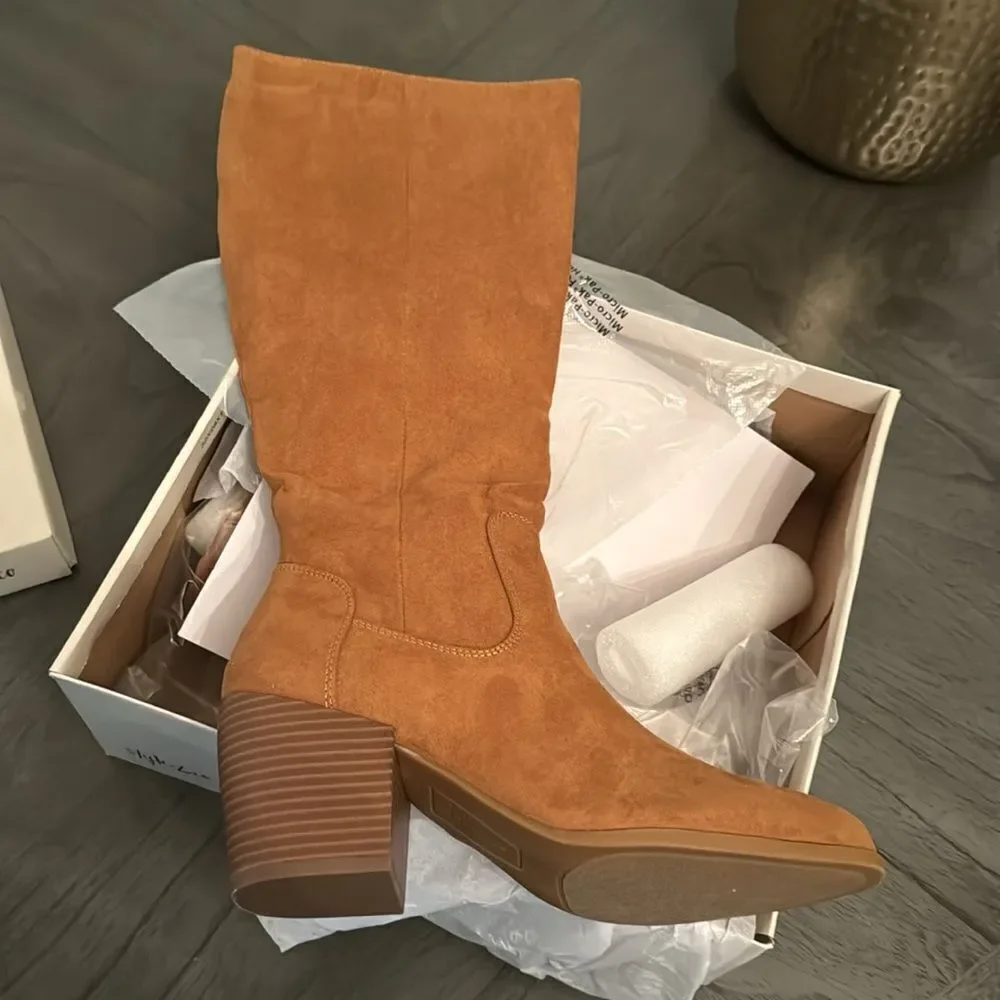 STYLE & CO Warrda Block-Heel Dress Boots Bark MC Suede
